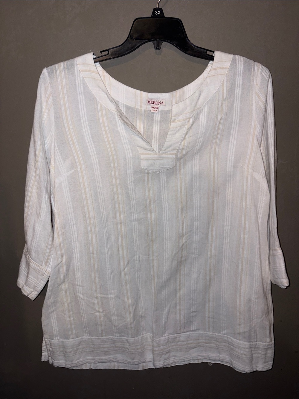Merona Cream and White Striped Split-Neck Tunic